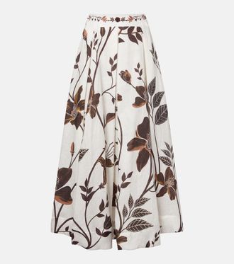 Agua Bendita Delta floral linen maxi skirt