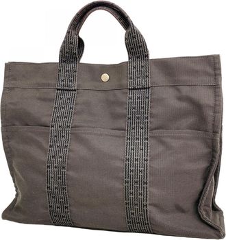 Herm&egrave;s Gray Canvas Tote Bag (Pre-Owned)