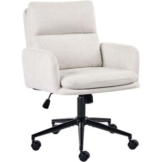 Beliani Office Chair Off White Fabric Upholstery Swivel Side Occassional Chair Seat Height Adjustment CONSTANTIA