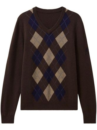 Pringle Of Scotland argyle v-neck sweater - Brown