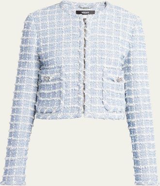 Versace Boucle Windowpane Tweed Jacket