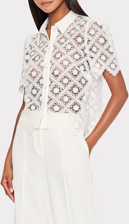 Milly Addison Lace Short Sleeve Shirt in Ecru at Nordstrom, Size Medium P