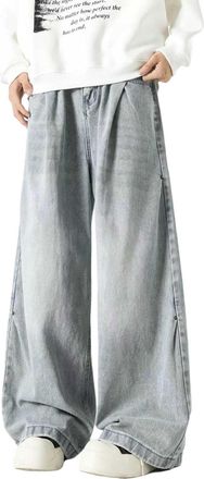 Generic Mens Jeans, Mens Trousers, Retro Denim Jeans Casual Loose Straight Leg Wide Leg Comfortable Classic Mens Clothing Blue