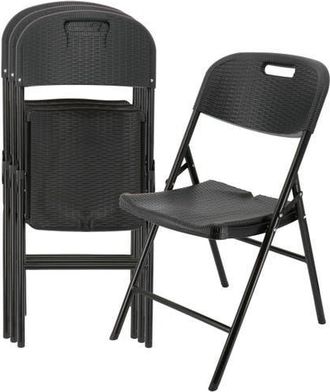 Elama 4 Piece Indoor and Outdoor Rattan Folding Chair in Black at Nordstrom