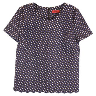 HUGO BOSS Hugo by Hugo Boss Short Sleeve Scalloped Top in Multicolor Cotton