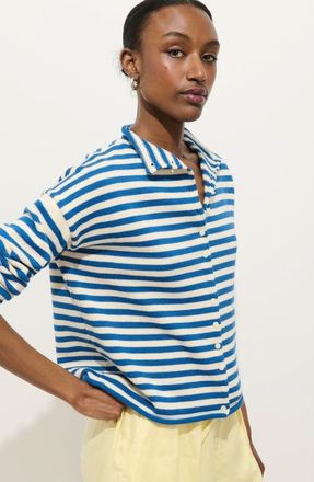 Alex Mill Taylor Stripe Cotton & Cashmere Cardigan in Ivory /Blue at Nordstrom, Size X-Large