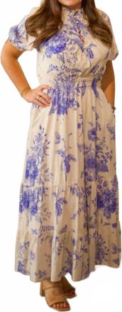 THML Clothing Floral Print Short Sleeve Maxi Dress In Purple