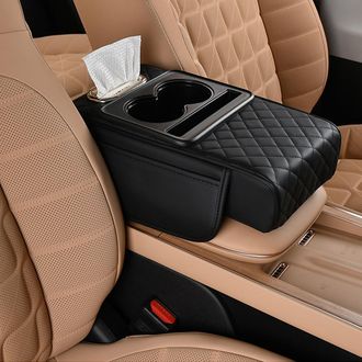 No Brand Alfombrilla Para Reposabrazos De Coche, Tapa De Consola Central 5 En 1 Con 2 Bolsas De Almacenamiento, Portavasos Y Ranura Para Caja De Pa&ntilde;uelos (negr
