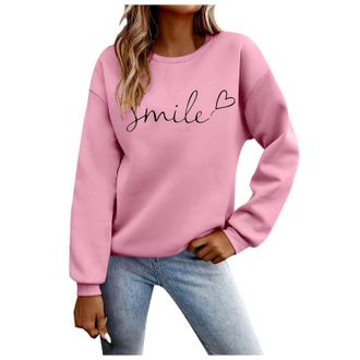 Generic Womens Sweatshirts with No Hood, Ladies Jumpers Ribbon Letter Print Pullover Autumn Long Sleeve Tops Casual Shirts Crewneck Sweaters Loose Shirts Comf