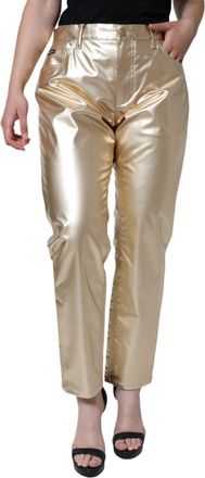 Dolce & Gabbana Metallic Gold Polyester Tapered Womens Pants (Pre-Owned)
