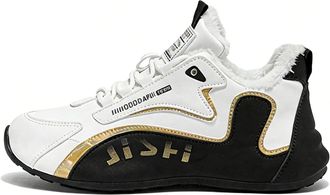 Generic Mens Trendy Color Block Running Shoes, Winter Warm Anti Slip Lace-Up Sneakers for Outdoor Activities Casual Travel Walking Shoe (Black,10.5)