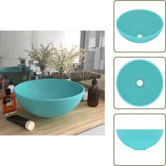 vidaXL The Living Store Lavandino Lusso Rotondo Verde Chiaro Opaco 32,5x14 cm Ceramica - Lavabo rotondo