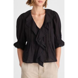 Madewell Cotton Blend Ruffle Top in Jet Black at Nordstrom, Size Xx-Small