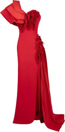 Gaby Charbachy Abito da sera con ruches e spacco laterale - Rosso