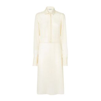Fendi Chevron Blousejurk - Dames - Jurken - Wit - Maat: M Zijde