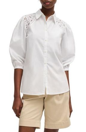 BOSS Brenda Cotton Button-Up Shirt in Wht at Nordstrom Rack, Size Large