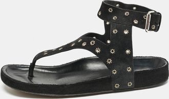 Isabel Marant Black Suede Elwina Ankle Strap Flat Sandals