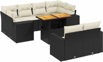 vidaXL Set De Sof&aacute;s De Jard&iacute;n 11 Pzas Y Cojines Rat&aacute;n Sint&eacute;tico Negro Vidaxl