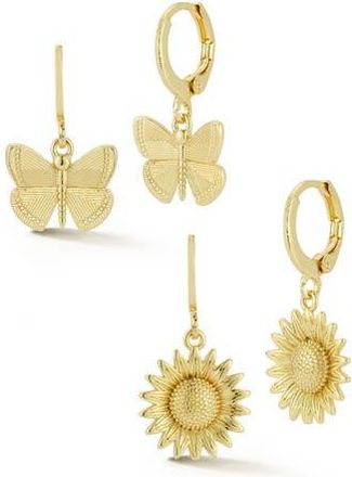 Glaze Jewelry Set of 2 Butterfly & Sunflower Drop Earrings in Gold at Nordstrom Rack