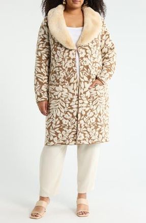 Daniel Rainn Faux Fur Collar Sweater Coatigan in R045 Mocha at Nordstrom Rack, Size 1X