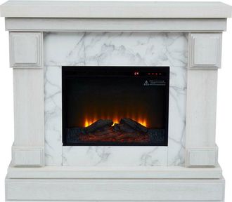 Teamson Home Hestia Chimenea El&eacute;ctrica Independiente De 48 Con Repisa, Pantalla T&aacute;ctil, Control Remoto Y Fuego Instant&aacute;neo Ajustable, Veta De Madera Blanca Vnf-001