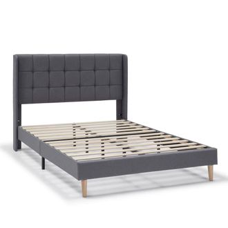 HOMN Estructura de cama tapizada de 30 cm, 90x190 cm, gris oscuro
