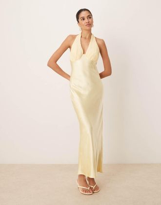 Six Stories contrast slip midaxi dress in lemon-Yellow