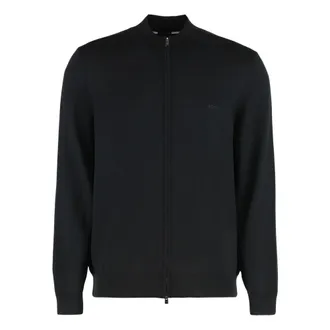 HUGO BOSS Hugo, Cardigans, male, Black, Size: L Sweater with zipper in virgin wool