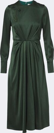 Erdem Floral-appliqu&eacute; satin seersucker midi dress