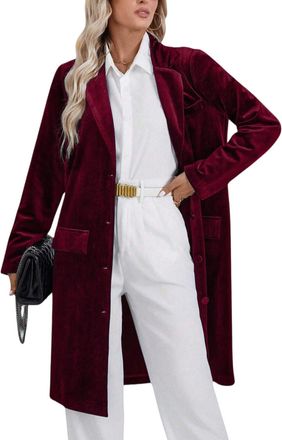 Generic Womens Long Velvet Cardigan Jacket Elegant Notched Lapels Button Long Blazer Coat Vintage Loose Silky Velour Duster Outwear Fall Winter Casual Office 