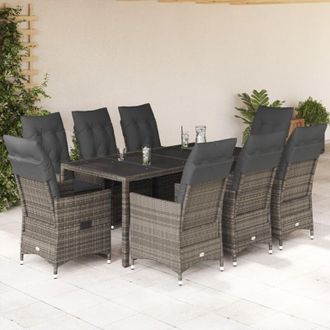 vidaXL Set Comedor Jard&iacute;n 9 Pzas Y Cojines Rat&aacute;n Sint&eacute;tico Gris Vidaxl