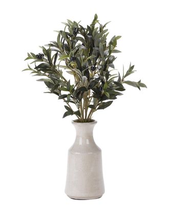 D&W Silks Olive Spray In White Ceramic Bottle With Tall Neck