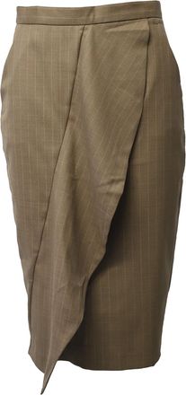 Max Mara Ruffled Pencil Skirt in Brown Wool