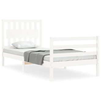 Berkfield Home Bed Frame with Headboard White Single Solid Wood