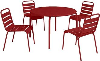 VENTE-UNIQUE.COM Conjunto de mesa y sillas para jard&iacute;n acero rojo