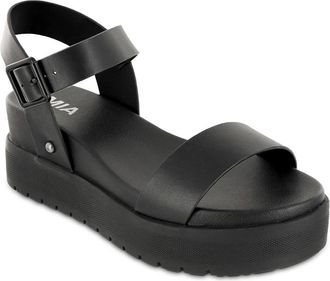 Mia Womens MIA Kayci Sandals Black Leather Ankle Strap Round Toe Platform ZOGG2381