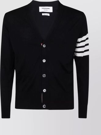 Thom Browne v-neck cardigan with stripes and pockets