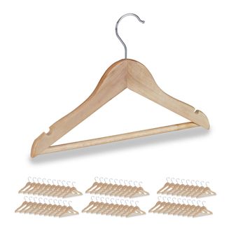 Relaxdays Pack 60 Perchas Infantiles Con Gancho Giratorio, Madera, Marr&oacute;n Natural, 19,5 X 30,5 X 1 Cm