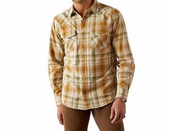 Ariat Mens Retro Halston Western Long-Sleeve Button-Down Shirt In Khaki