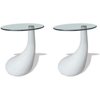 vidaXL Mesa De Centro Superficie Redonda Vidrio 2 Uds Blanco Brillante Vidaxl