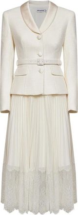 Self Portrait Boucl&eacute; Peplum Jurk - Dames - Casual kleedjes - Beige - 2XS - Leer - Kleedjes