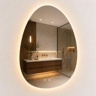 Relaxdays Relaxdays Specchio Da Bagno Goccia, 75x52 Cm, Led Dimmerabile, 3 Modalit&agrave;, Antiappannamento, Ip44, Vetro