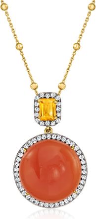 Ross-Simons Carnelian and Citrine Pendant Necklace With. White Topaz in 18kt Gold Over Sterling