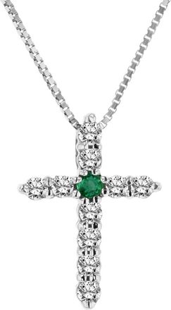 Diana M. Jewels 0.18ctw Emerald and Diamond Cross Pendant in 14k White Gold