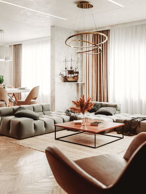 Interiorfoto von einem Wohnzimmer im Industrial-Stil.