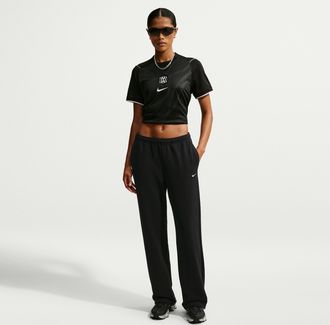 Nike Womens Studio Fleece Lightweight French Terry Mid-Rise Open-Hem Pants in Red | IM8106-654