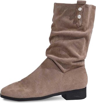 Generic Womens Mid Calf Boots Fashion Square Heel Slip On Ankle Booties for Casual Wear Comfortable Non Slip(Khaki, 6.5)