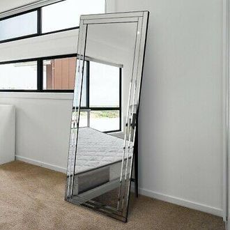 MirrorOutlet Luxford All Glass Bevel Cheval Dress Mirror 5ft7 x 1ft11 170cm x 58cm in Silver | Size: 1 Pack