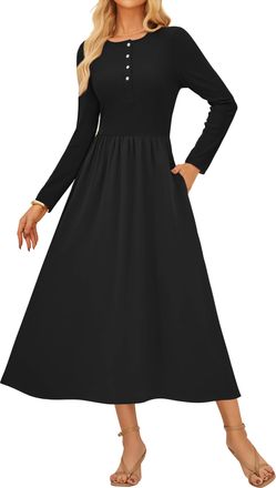 Grace Karin A-Line Long Sleeve Jumper Dress for Women UK, Prom Wedding Guest Dress Elegant, Winter Knit Dresses for Women UK Elegant Black XXL
