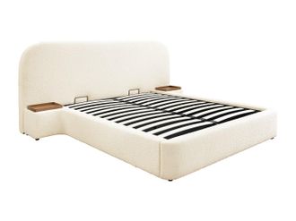 Vente-Unique Cama con almacenaje de 160 x 200 cm con mesitas de noche - Tela bouclette - Blanco - ESTERIA de Maison C&eacute;phy